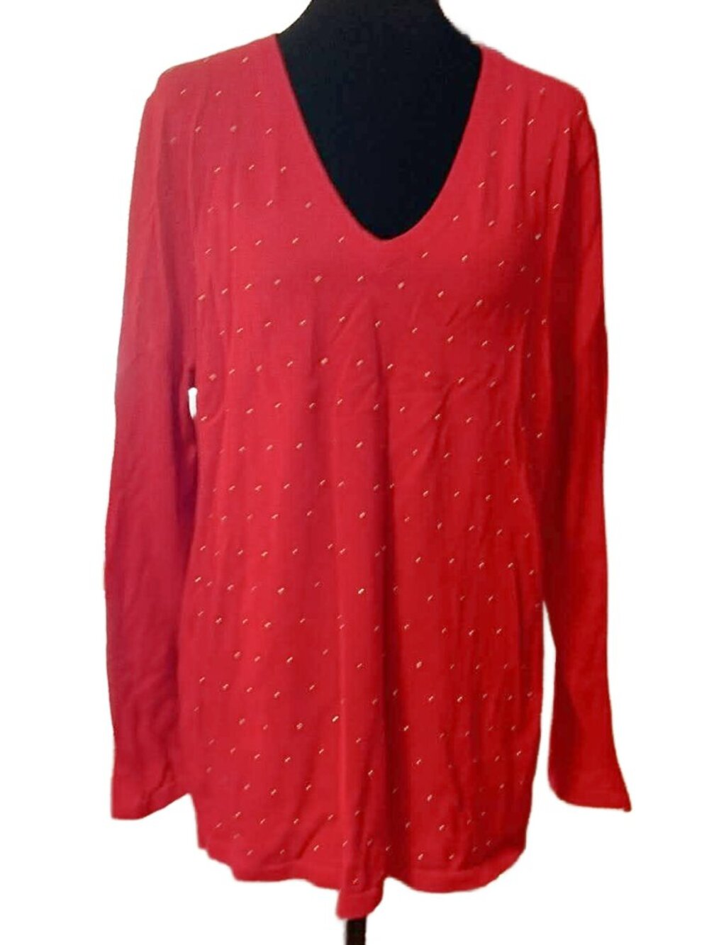 Tommy Hilfiger Size XL Red Beaded V-Neck Sweater